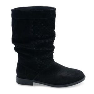TOMS | Serra Black Suede Mid Calf Perforated Boots women’s 5